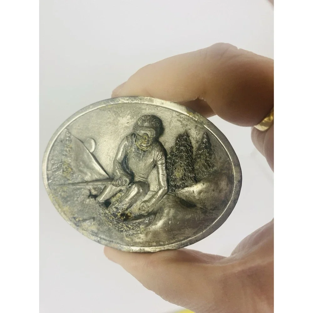 Bergamot Brass Works Downhill Skiing Belt Buckle 1984‎ Made In USA As Is